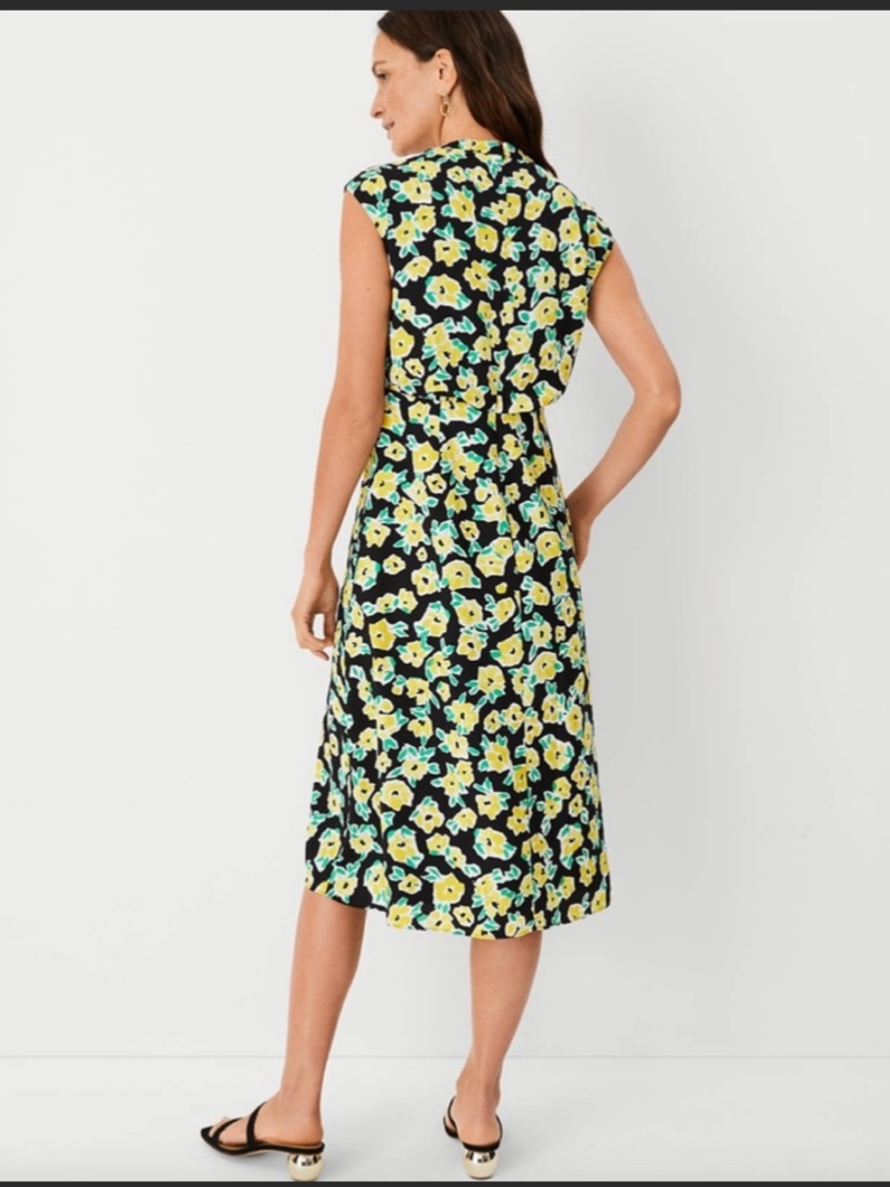 Ann Taylor Floral Mock Neck Midi Flare Dress - Picture 2 of 16